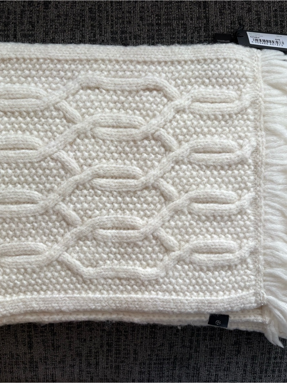 Ted Baker London Ivory Cable-Knit Fringe Wool Scarf NWT
